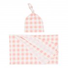 2Pcs/Set Newborn Plaid Printing Swaddle Blanket with Beanie Set Soft Stretchy Towel for Baby Boys Girls Meat meal plaid_80*100cm