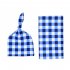 2Pcs Set Newborn Plaid Printing Swaddle Blanket with Beanie Set Soft Stretchy Towel for Baby Boys Girls Royal blue plaid 80 100cm