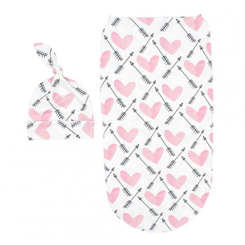 2Pcs/Set Newborn Swaddle Blanket with Beanie Set Soft Stretchy Towel for Baby Boys Girls Love arrow
