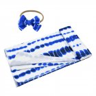 2Pcs/Set Tie Dye Printing Swaddle Towel + Bowknot Hair Band for Infant Baby Blue tie dye_80*100cm