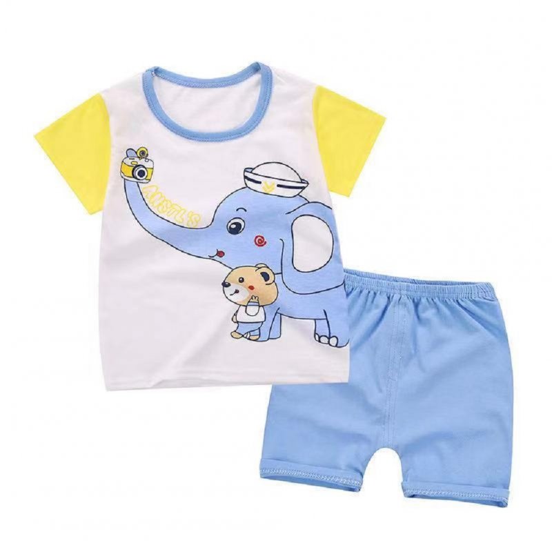 2Pcs/set Baby Suit Cotton T-shirt + Shorts Cartoon Short Sleeve for 6 Months-4 Years Kids Elephant_100 (65 yards)