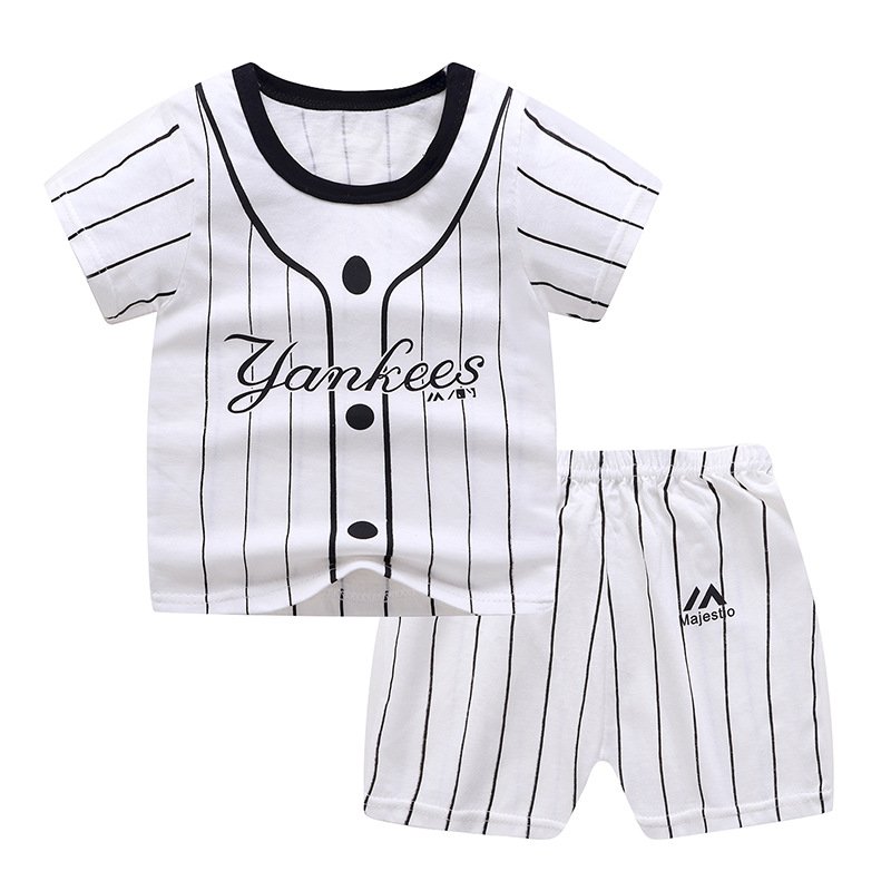 2Pcs/set Baby Suit Cotton T-shirt + Shorts Cartoon Short Sleeve for 6 Months-4 Years Kids Striped buckle_110 (70 yards)