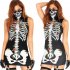 2Pcs set Halloween Sexy Bodycon Dress   Mask Skeleton Sleeveless Cosplay Party Costume black S