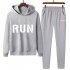 2Pcs set Men Hoodie Sweatshirt Sports Pants Printing RUN Casual Sportswear Student Tracksuit Gray XL