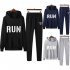 2Pcs set Men Hoodie Sweatshirt Sports Pants Printing RUN Casual Sportswear Student Tracksuit Black XL