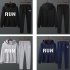 2Pcs set Men Hoodie Sweatshirt Sports Pants Printing RUN Casual Sportswear Student Tracksuit Navy blue L
