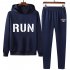 2Pcs set Men Hoodie Sweatshirt Sports Pants Printing RUN Casual Sportswear Student Tracksuit Navy blue L