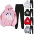 2Pcs set Men Women Casual Suit Hoodie Sweatshirt   Pants Doraemon Cartoon Thicken Tracksuit Black XXL