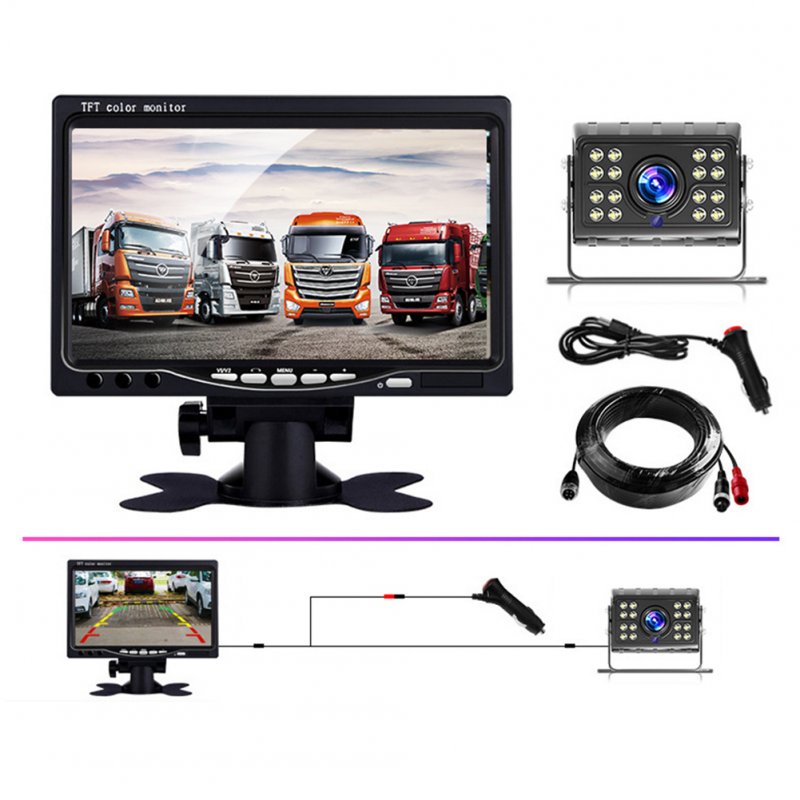 Car Reversing Image Camcorder Kit 7-inch Lcd Screen Display Night Vision Bus Camera Back Up Auxiliary Device 