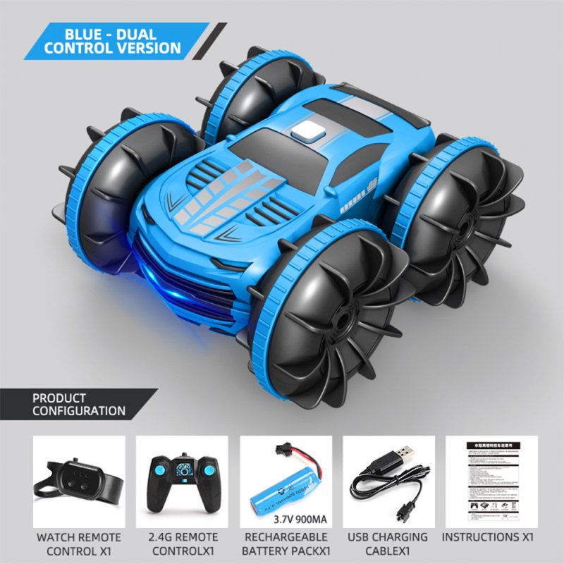 2in1 Rc Car 2.4ghz Remote Control Boat Waterproof Radio Controlled Stunt Car 4wd Vehicle All Terrain Beach Pool Toys For Boys Blue dual remote control