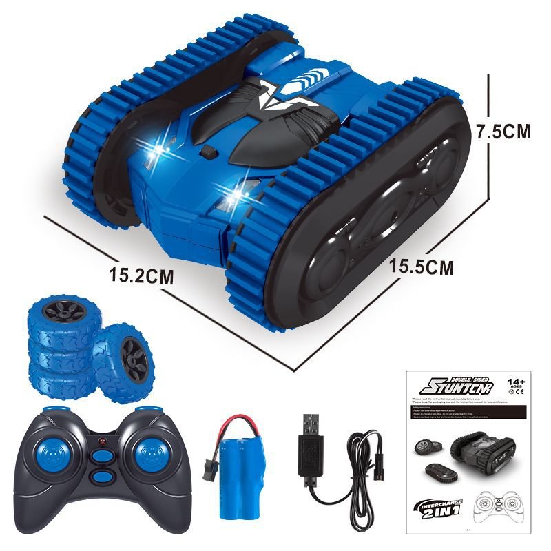 2in1 Remote Control Double Side Stunt Vehicle Track + Desert Wheel Switch blue