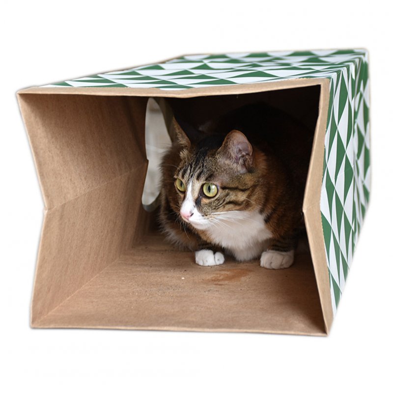 Hide Sneak Collapsible Paper Tunnel Hideaway Thickened Double-layer Large Space Cat Interactive Toy green white 61.5×27×22CM