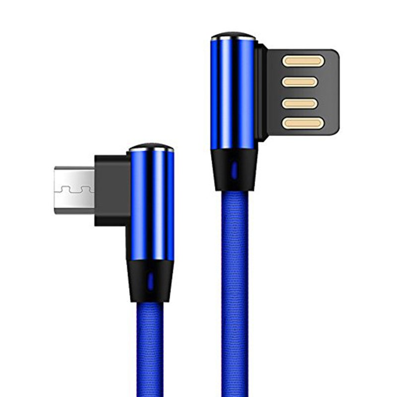 2m Double Elbow L Shaped 90 Degree Micro USB Fast Charging Data Transmission Cable for Phone blue