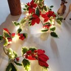 2m String Lights Artificial Poinsettia Garland with Red Berries Rattan Christmas