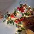 2m String Lights Artificial Poinsettia Garland with Red Berries Rattan for Christmas Decoration