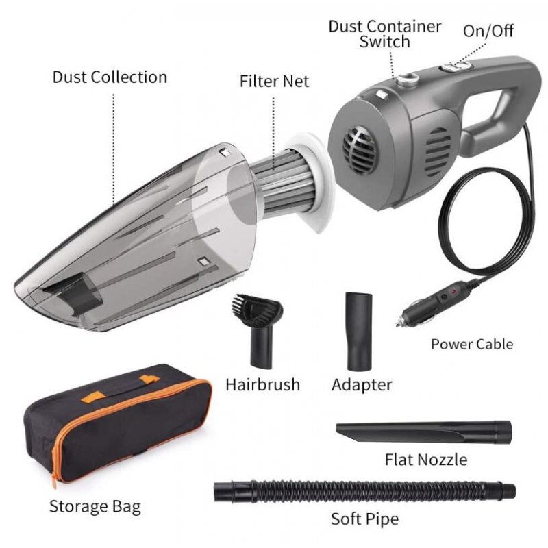 12v 120w 7000pa Wired Dry/wet Handheld Vacuum Cleaner Cigarette Lighter Powerful Suction Vacuum Cleaner gray_wired