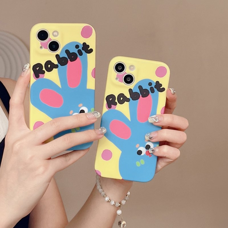 Cartoon Polka Dot Rabbit Phone Case Precise Hole Position Shockproof Protective Cover Compatible For iPhone 15 14 Pro Max 13 12 liquid sticker polkadot rabbit 15promax