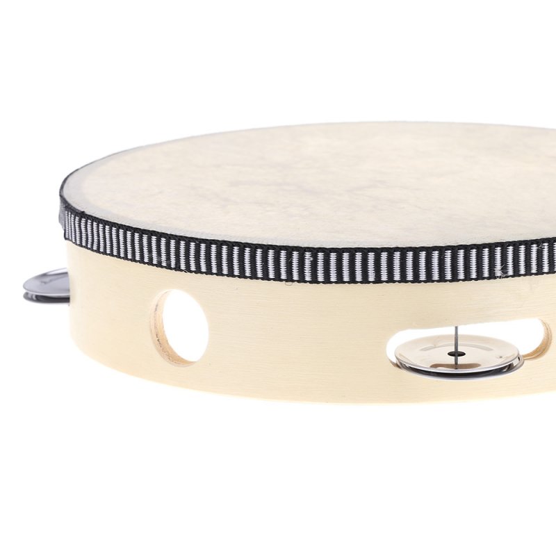 8" Hand Held Tambourine Drum Bell Birch Metal Jingles Percussion Musical Educational Toy  