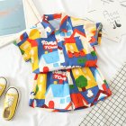 2pcs Baby Boys Short Sleeve Shirt Shorts Outfits Cartoon Fashion Print Cotton Beach Vacation Set blue 12-18M 80cm