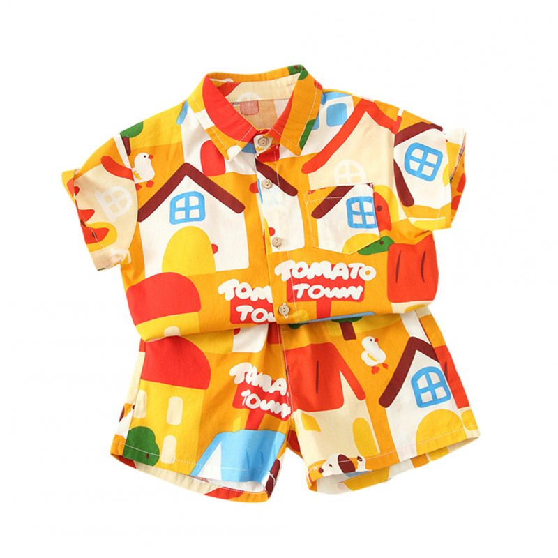 2pcs Baby Boys Short Sleeve Shirt Shorts Outfits Cartoon Fashion Print Cotton Beach Vacation Set red 3-4Y 110cm