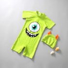 2pcs Baby Boys Short Sleeves One-piece Swimsuit With Cap Cartoon Sunscreen Quick-drying Rash Guard Bathing Suit As shown 3-4Y S