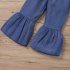 2pcs Baby Girls Outfits Set Flared Long Sleeves Lace T shirt Solid Color Bell bottom Pants For 3 8 Years Old Kids blue 12 18M 80cm