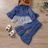 2pcs Baby Girls Outfits Set Flared Long Sleeves Lace T shirt Solid Color Bell bottom Pants For 3 8 Years Old Kids blue 12 18M 80cm