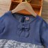 2pcs Baby Girls Outfits Set Flared Long Sleeves Lace T shirt Solid Color Bell bottom Pants For 3 8 Years Old Kids blue 12 18M 80cm