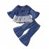 2pcs Baby Girls Outfits Set Flared Long Sleeves Lace T shirt Solid Color Bell bottom Pants For 3 8 Years Old Kids blue 12 18M 80cm