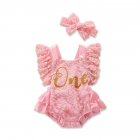 2pcs Baby Letter Printing Jumpsuit with Headband Sleeveless Breathable Romper For 0-2 Years Old Girls 224018 0-6M 70