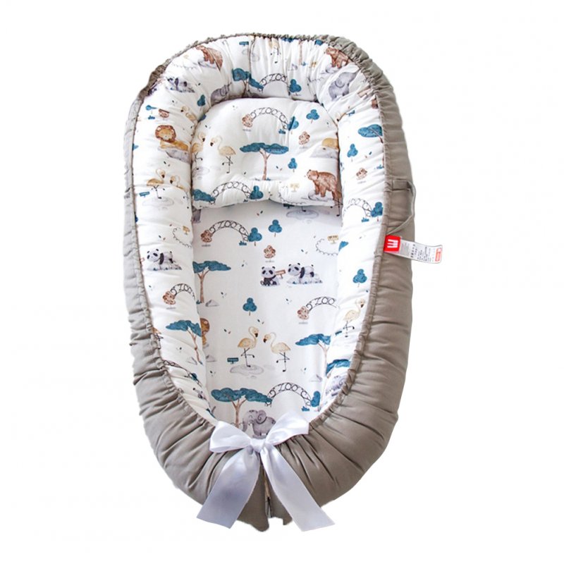 2pcs Baby Nest  Bed With  Pillow Portable Crib Travel Bed Infant Toddler Cotton Cradle For  Newborn Grey Edge Lion HDJ_50*85