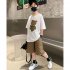2pcs Boys Clothes Suit Cotton Round Neck Short Sleeve T shirt Shorts Sportswear Set bear suit white 5 6Y 120cm