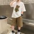 2pcs Boys Clothes Suit Cotton Round Neck Short Sleeve T shirt Shorts Sportswear Set bear suit white 5 6Y 120cm