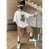 2pcs Boys Clothes Suit Cotton Round Neck Short Sleeve T shirt Shorts Sportswear Set bear suit white 5 6Y 120cm