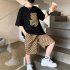 2pcs Boys Clothes Suit Cotton Round Neck Short Sleeve T shirt Shorts Sportswear Set bear suit white 5 6Y 120cm