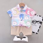 2pcs Boys Cotton Shirt Suit Cute Cartoon Printing Short Sleeves Lapel Tops Shorts Two-piece Set For 1-4 Years Old Kids pink 12-18M 80cm