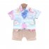2pcs Boys Cotton Shirt Suit Cute Cartoon Printing Short Sleeves Lapel Tops Shorts Two piece Set For 1 4 Years Old Kids pink 12 18M 80cm