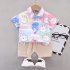 2pcs Boys Cotton Shirt Suit Cute Cartoon Printing Short Sleeves Lapel Tops Shorts Two piece Set For 1 4 Years Old Kids pink 12 18M 80cm