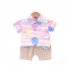 2pcs Boys Cotton Shirt Suit Cute Cartoon Printing Short Sleeves Lapel Tops Shorts Two piece Set For 1 4 Years Old Kids pink 12 18M 80cm