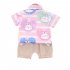 2pcs Boys Cotton Shirt Suit Cute Cartoon Printing Short Sleeves Lapel Tops Shorts Two piece Set For 1 4 Years Old Kids blue 2 3Y 100cm