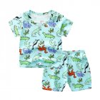 2pcs Boys Girls Cotton Pajamas Suit Summer Cute Printing Short Sleeves Shirt Shorts Two-piece Set light green dinosaur 90cm