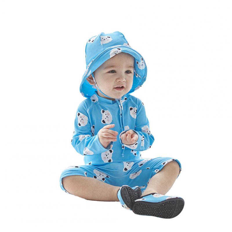 2pcs Boys Girls One-piece Swimwear Cartoon Quick-drying Sunscreen Surfing Swimsuit For 1-7 Years Old Kids Blue 1-2Y 2