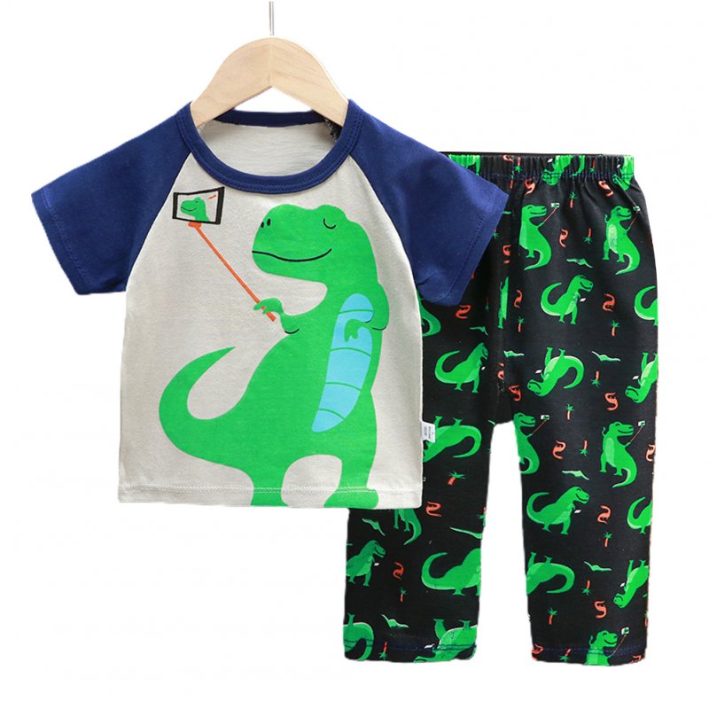 2pcs Boys Pajamas Set Short Sleeve Trousers Suit Air Conditioning Clothes For 1-6 Years Old Kids D04 2-3Y 90cm