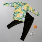 2pcs Boys Split Swimsuit Summer Printing Sunscreen Quick-drying Long Sleeves Swimwear Long Swimming Pants yellow 9-11years 4XL