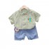 2pcs Boys Summer Suit Lapel Short Sleeves Plaid T shirt Casual Shorts Two piece Set For 1 3 Years Old Kids light blue HEIGHT 90cm 90cm