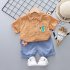 2pcs Boys Summer Suit Lapel Short Sleeves Plaid T shirt Casual Shorts Two piece Set For 1 3 Years Old Kids light blue HEIGHT 100cm 100cm