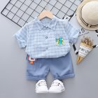 2pcs Boys Summer Suit Lapel Short Sleeves Plaid T-shirt Casual Shorts Two-piece Set For 1-3 Years Old Kids light blue HEIGHT:100cm 100cm