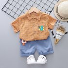 2pcs Boys Summer Suit Lapel Short Sleeves Plaid T-shirt Casual Shorts Two-piece Set For 1-3 Years Old Kids orange HEIGHT:80cm 80cm