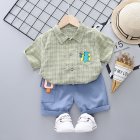 2pcs Boys Summer Suit Lapel Short Sleeves Plaid T-shirt Casual Shorts Two-piece Set For 1-3 Years Old Kids light green HEIGHT:80cm 80cm