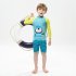 2pcs Boys Swimsuit Set Cute Cartoon Printing Long Sleeved Sunscreen Quick drying Swimwear For Children blue penguin 6 7years XL